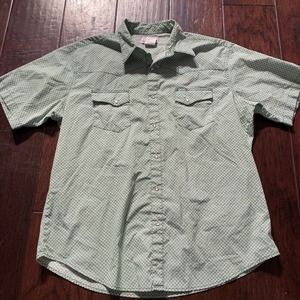Wrangler Wrancher Shirt Green & White pearl snaps XL